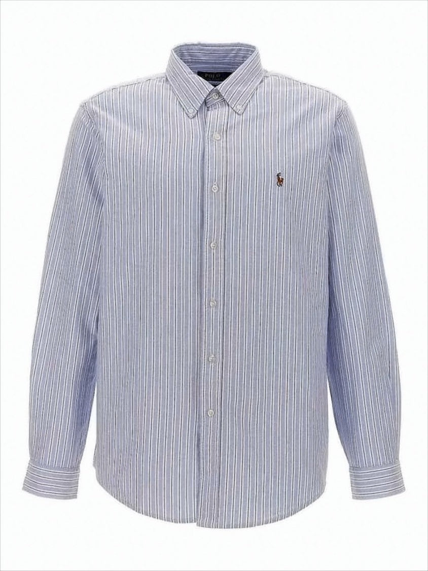 Polo Ralph Lauren Long Sleeve Button-Up Shirt With Vertical Stripes And Embroidered Logo