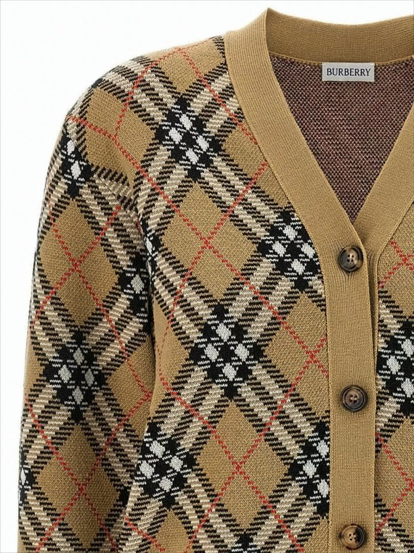 Burberry Classic Check Wool Cardigan With V-Neckline