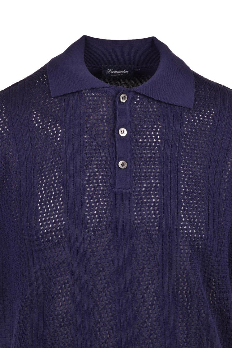 Drumohr Cotton Knit Polo Shirt - Blue