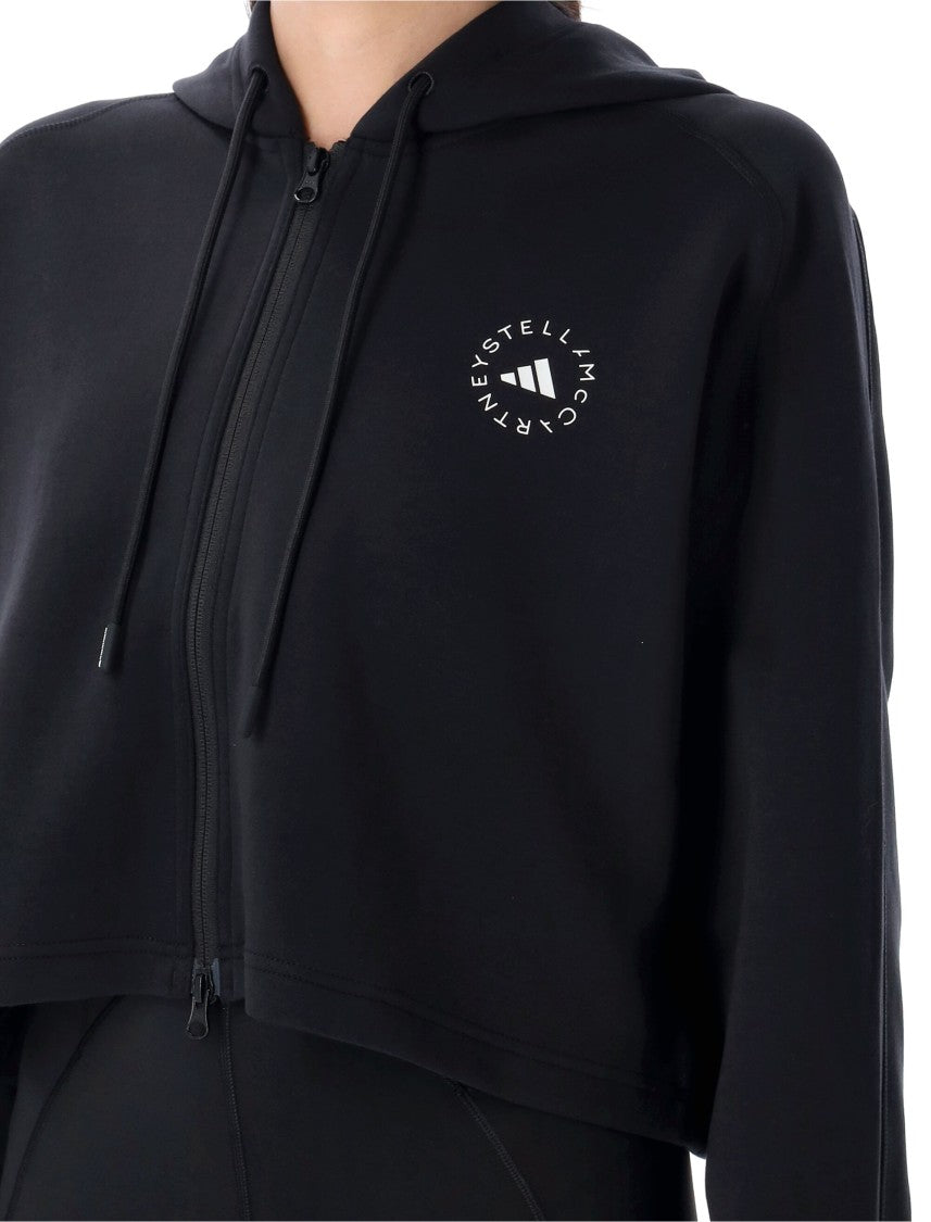 Adidas By Stella Mccartney Boxy Fit Cropped Hoodie With Drawstring Hood And Bold Logos