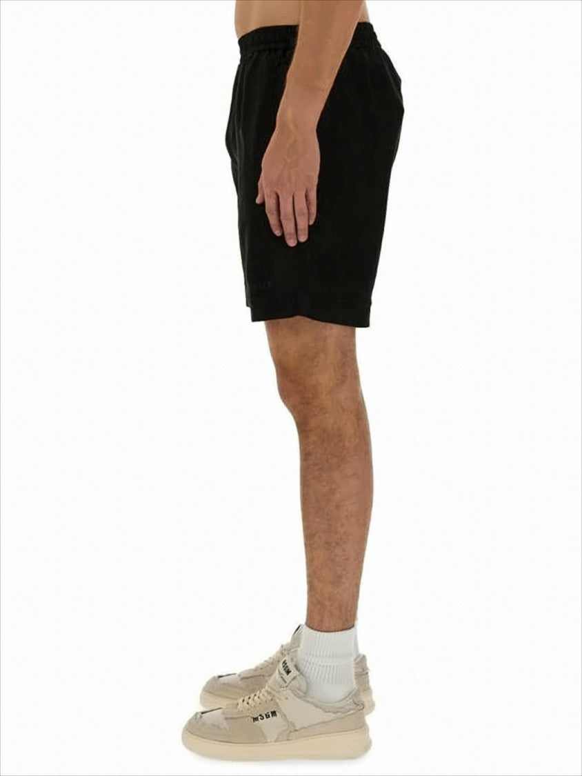 Msgm Relaxed Fit Black Cupro Activewear Shorts With Elastic Waistband