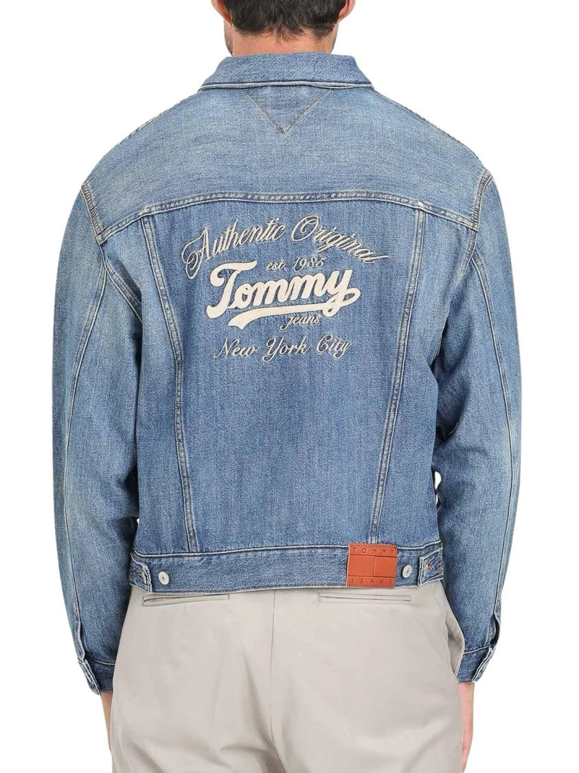 Tommy Jeans Medium Wash Denim Jacket With Vintage-Inspired Embroidery