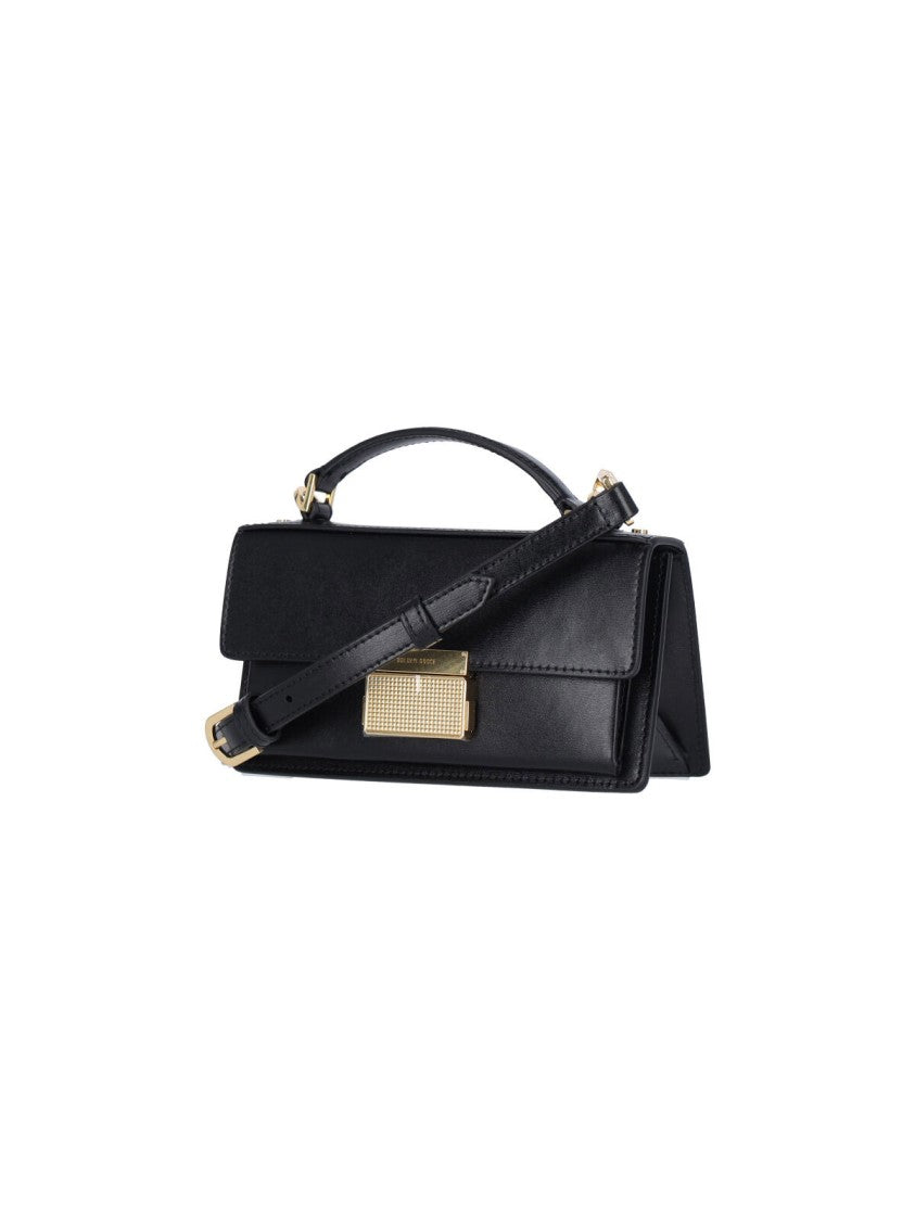 Golden Goose Structured Black Leather Handbag With Gold-Tone Logo Plaque