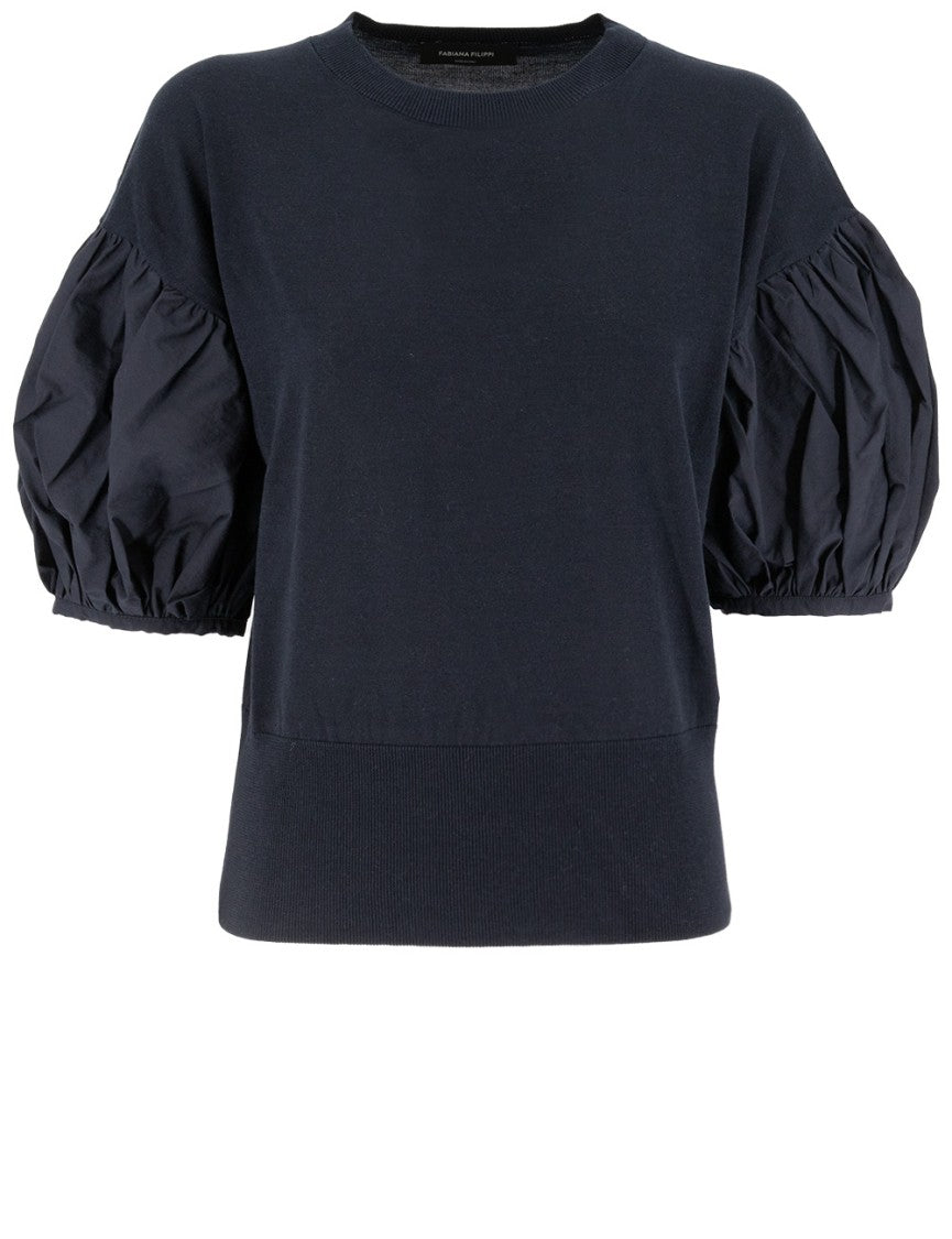 Fabiana Filippi Balloon Sleeve T-Shirt With Ribbed Detailing