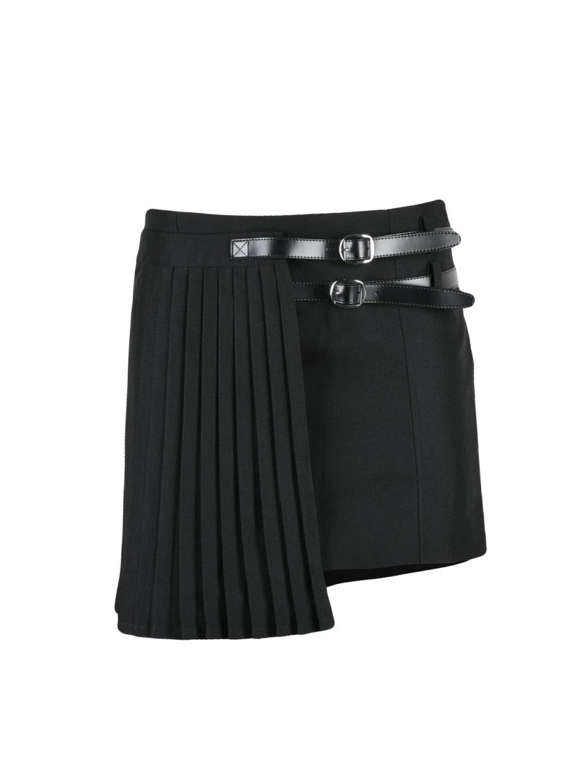 Coperni Black Buckle Leather Detail Mini Skirt