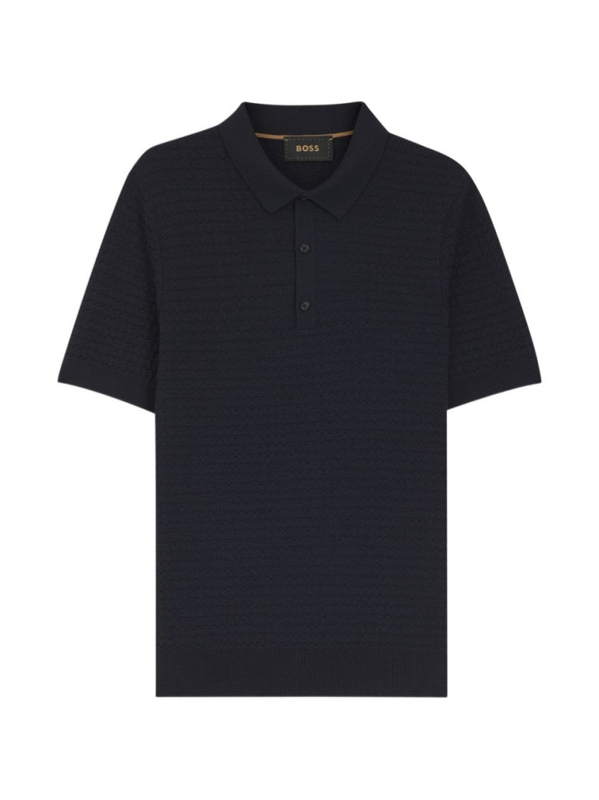 Boss Camel Textured Polo Shirt With Button Fastening And Tailored Fit