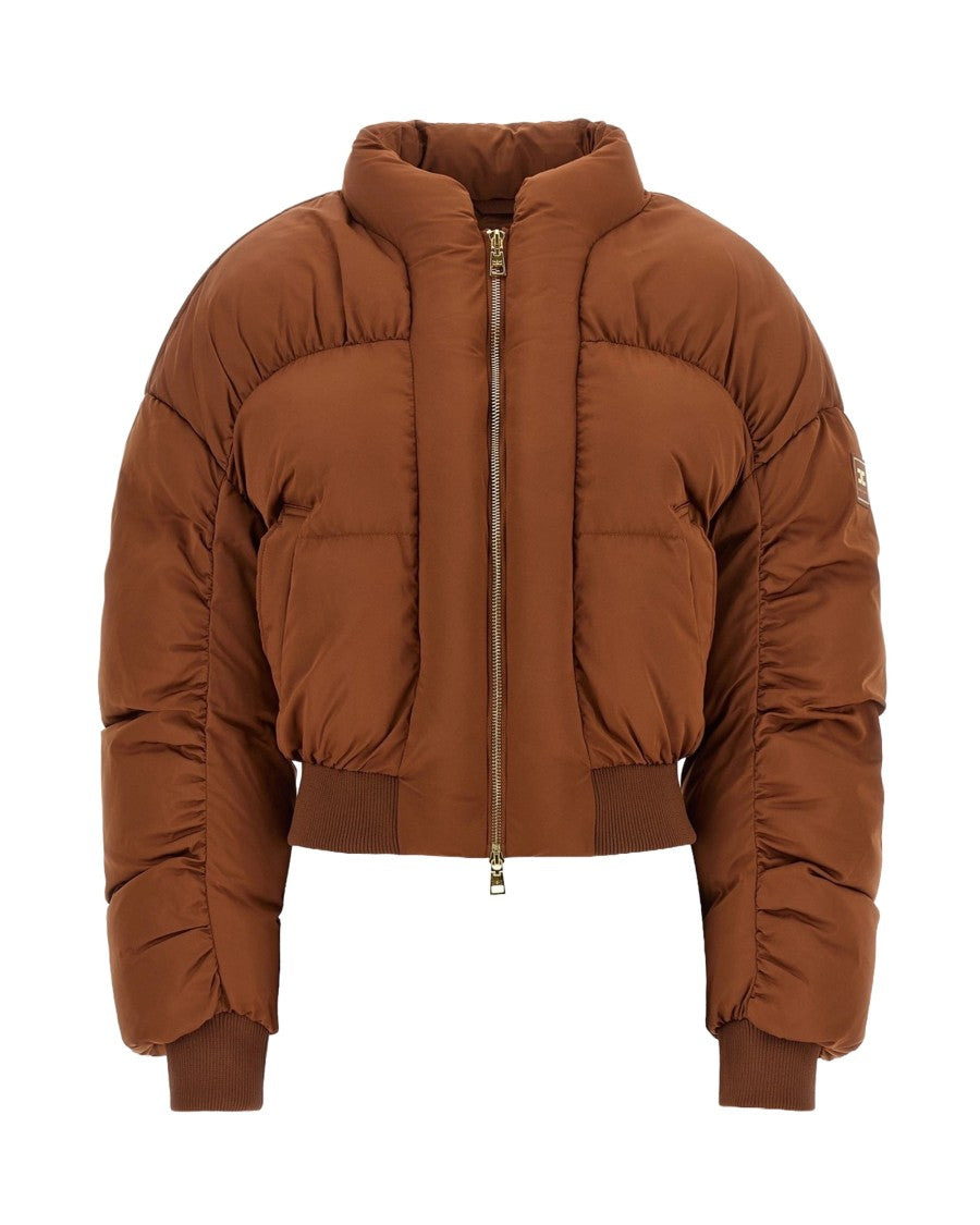 Elisabetta Franchi Matte Textured Oversized Down Coat With Logo Patch