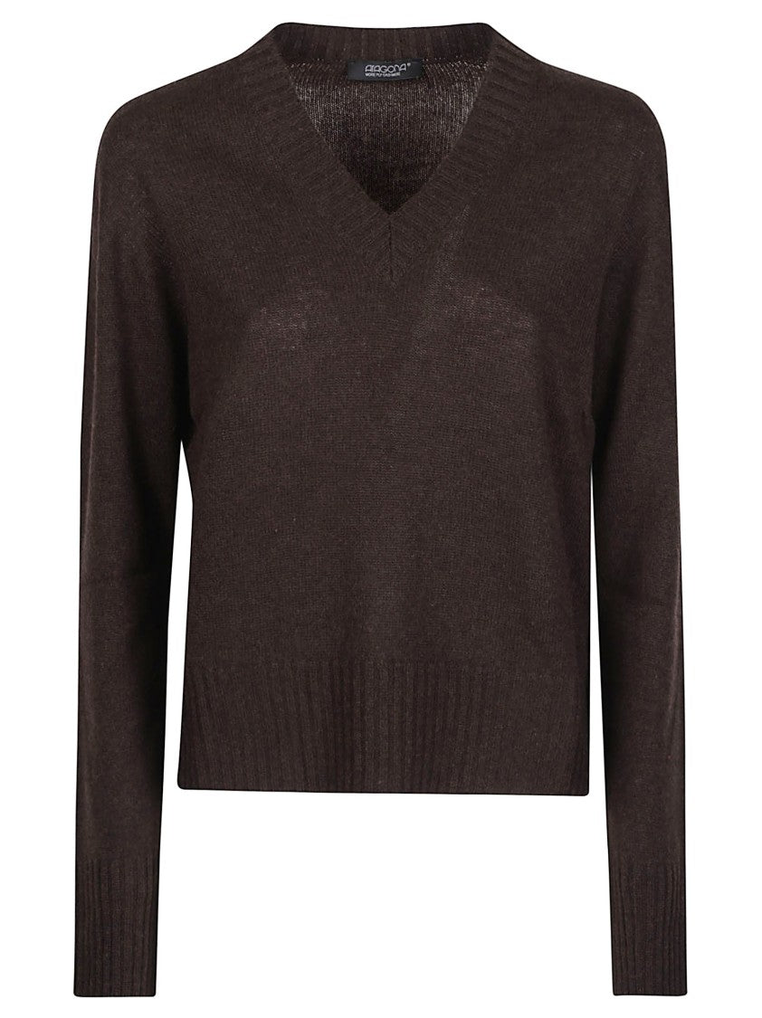 Aragona Deep V-Neck Ribbed Cashmere Sweater
