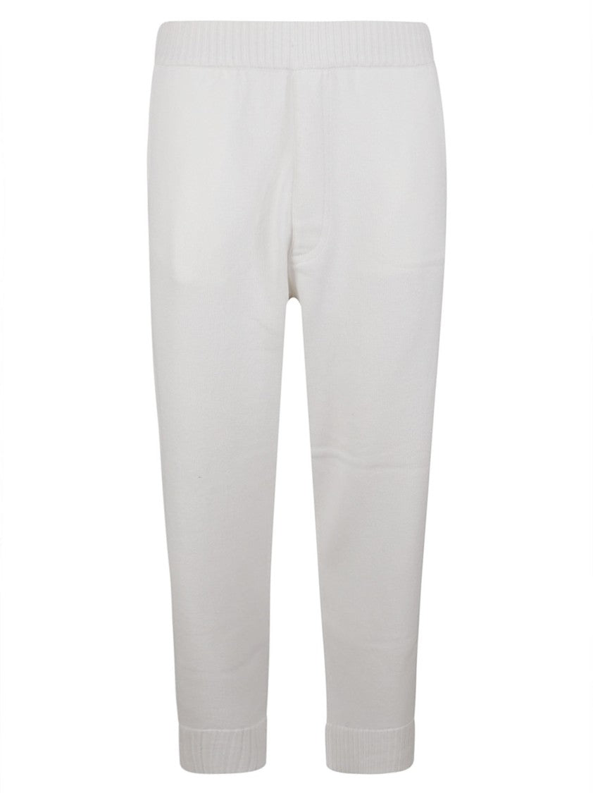Zegna Relaxed Fit White Trousers With Ribbed Waistband