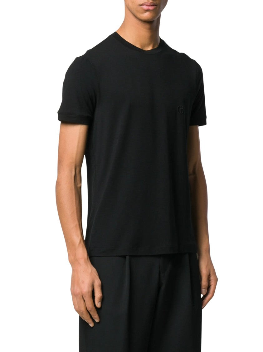 Giorgio Armani Black Minimalist Embroidered Viscose T-Shirt