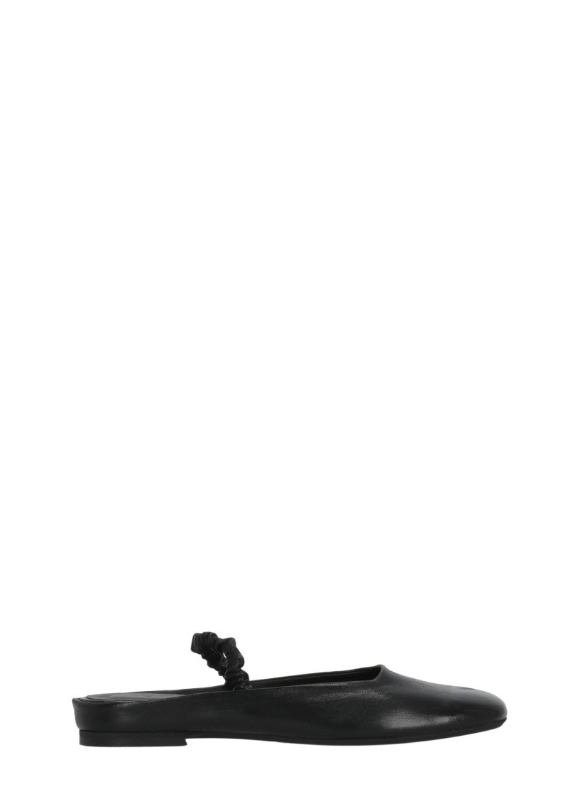 Poeve Black Squared Toe Elastic Slingback Mules