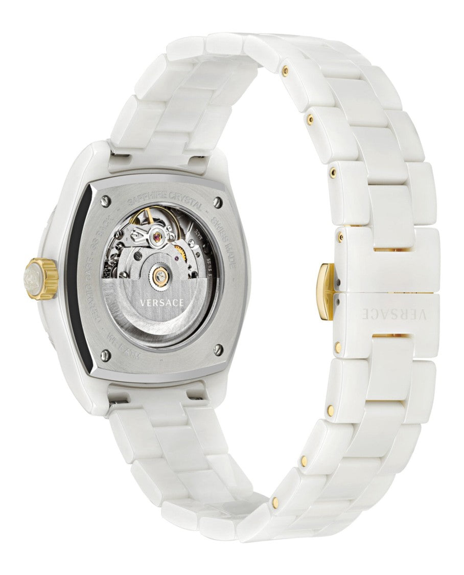Versace Three-Hand Date Automatic Watch With White Ceramic Case