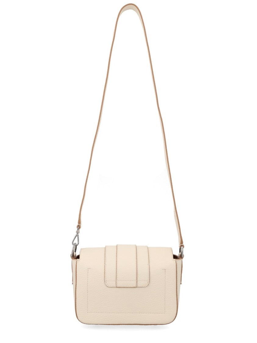 Hogan Neutrals Flap Ring Accent Calf Leather Shoulder Bag