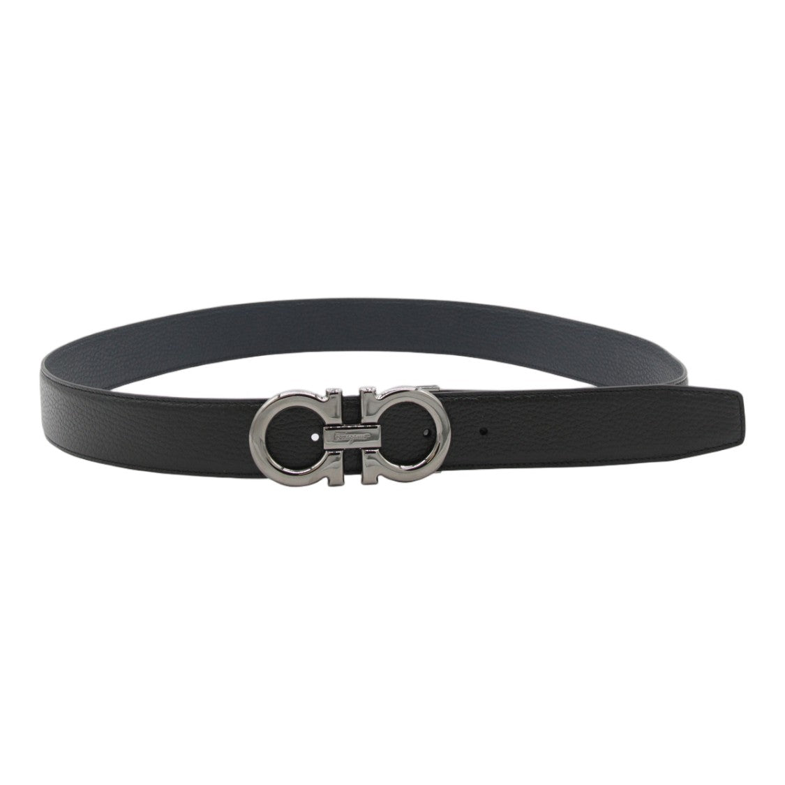 Ferragamo Textured Leather Belt With Silver-Tone Double Gancini Buckle