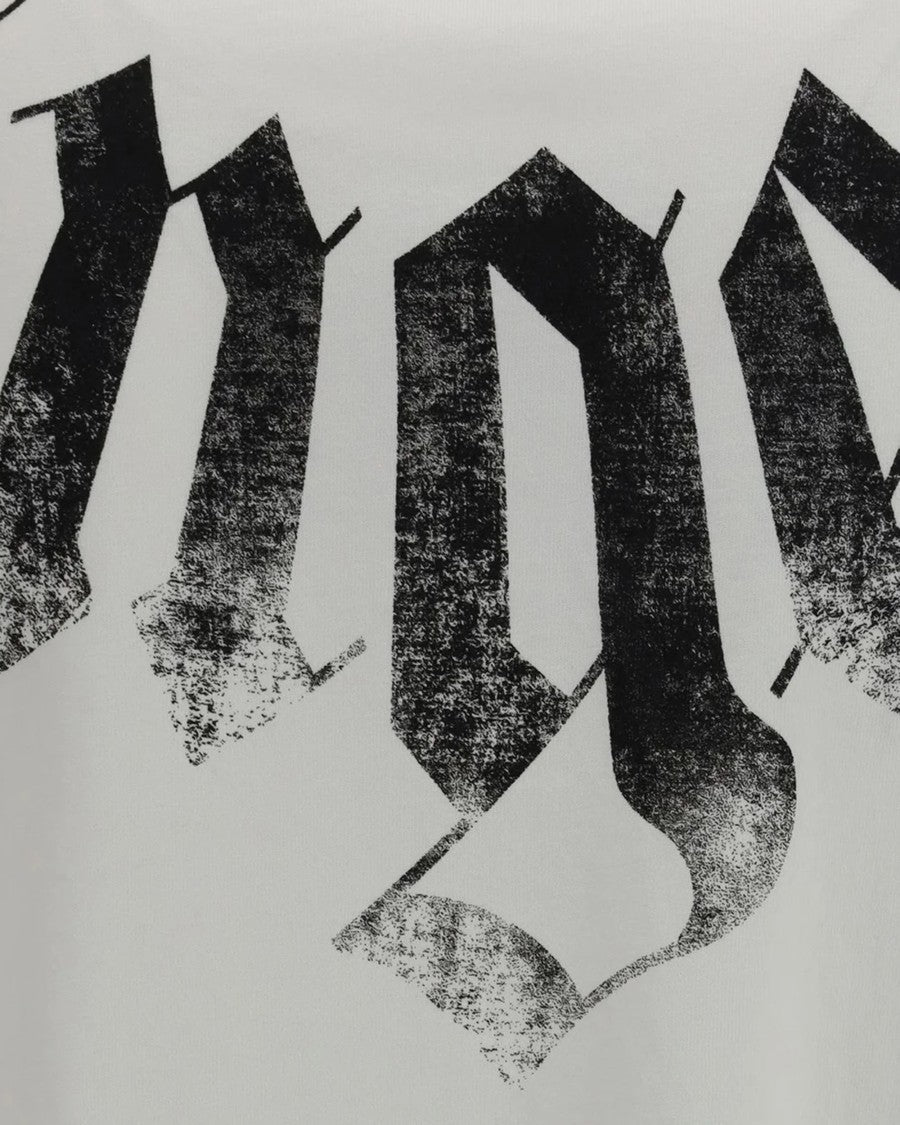 Palm Angels Off-White Big Neck Logo T-Shirt With Distressed Detailing