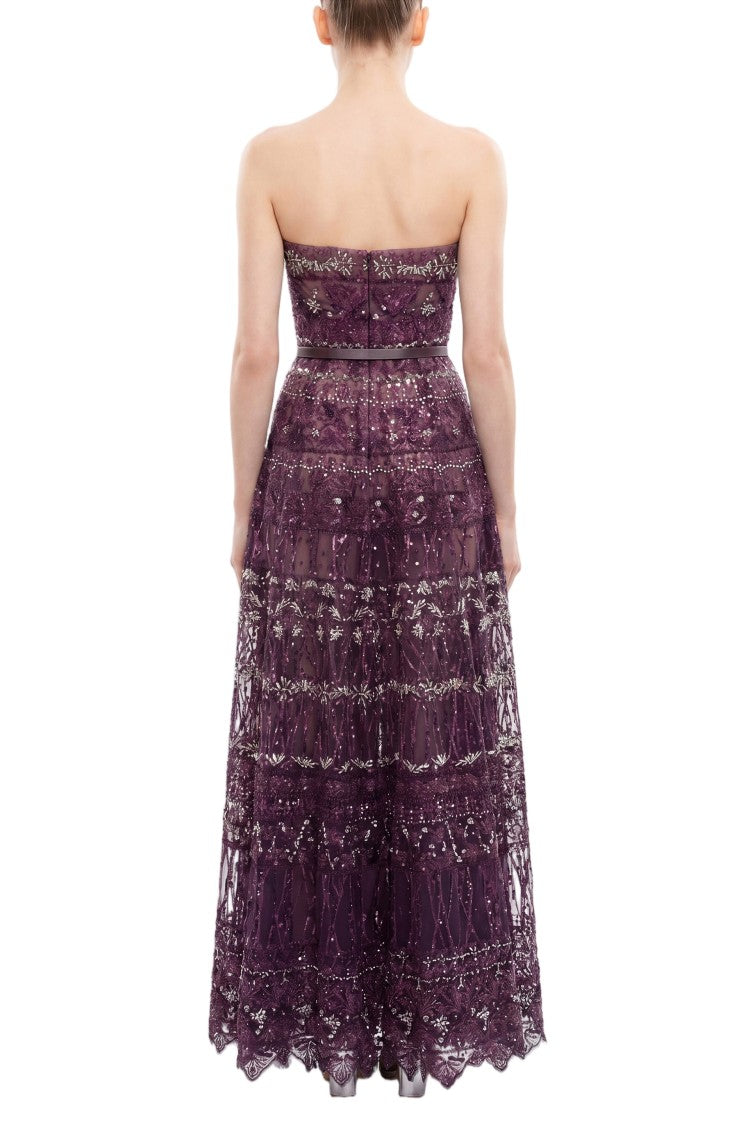 Saiid Kobeisy Strapless Beaded Tulle Dress