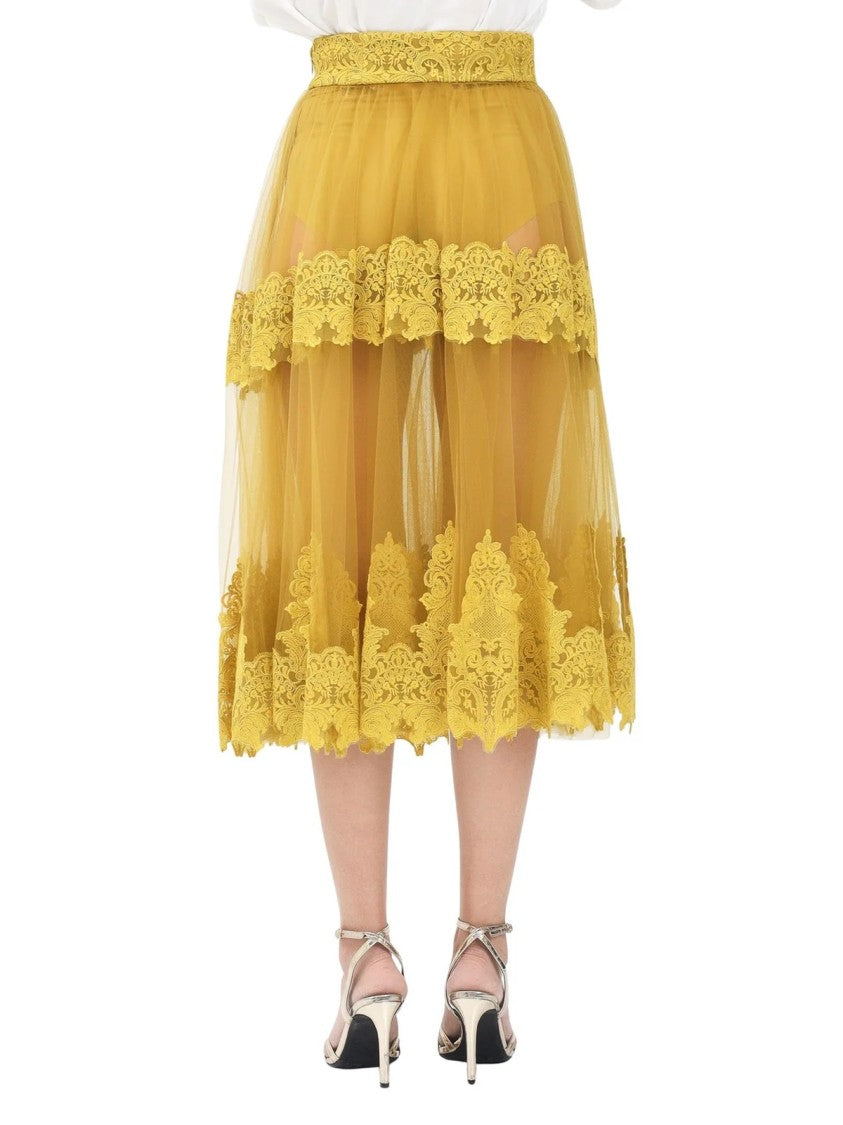Elisabetta Franchi Curry Polyamide Elastane Embroidered Skirt