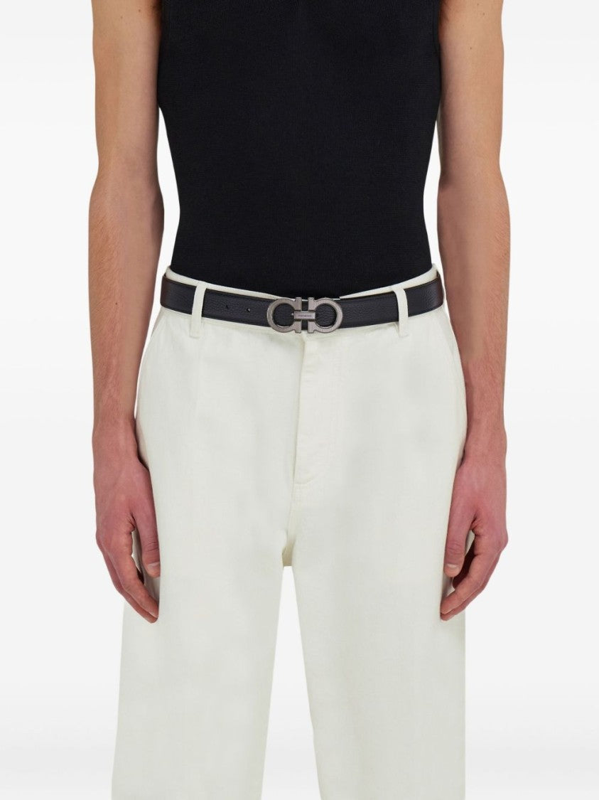 Ferragamo Reversible Black And Brown Leather Gancini Belt