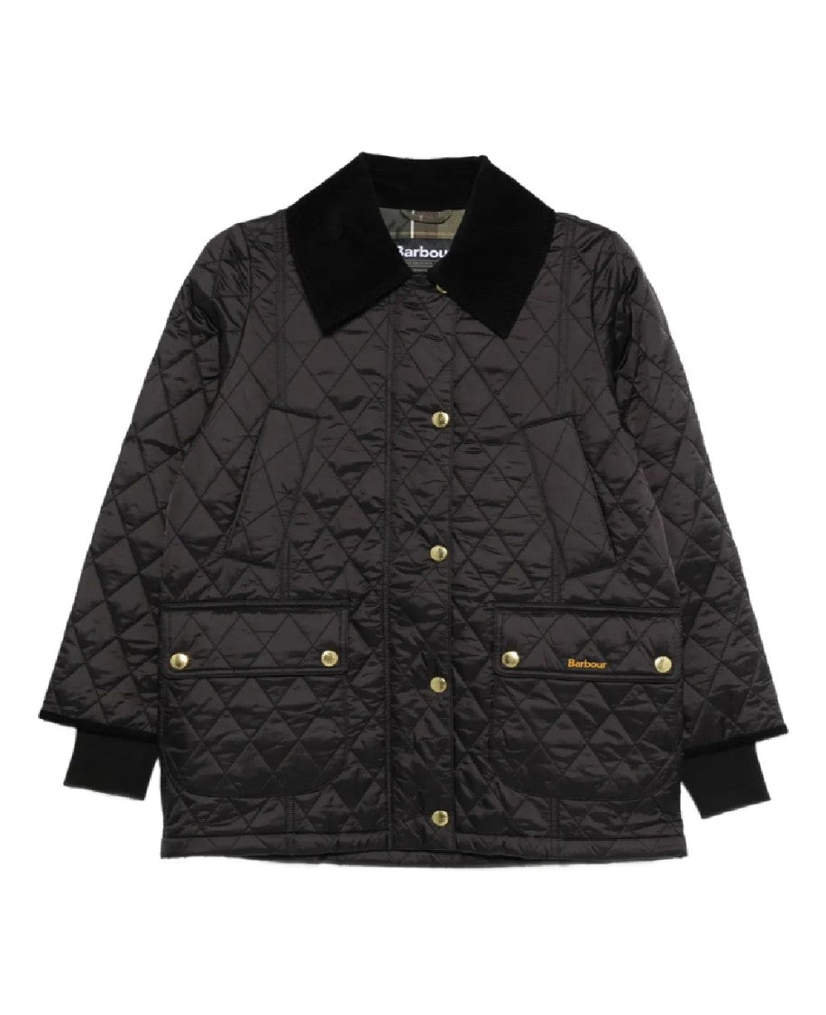 Barbour Quilted Black Jacket With Textured Wide Collar
