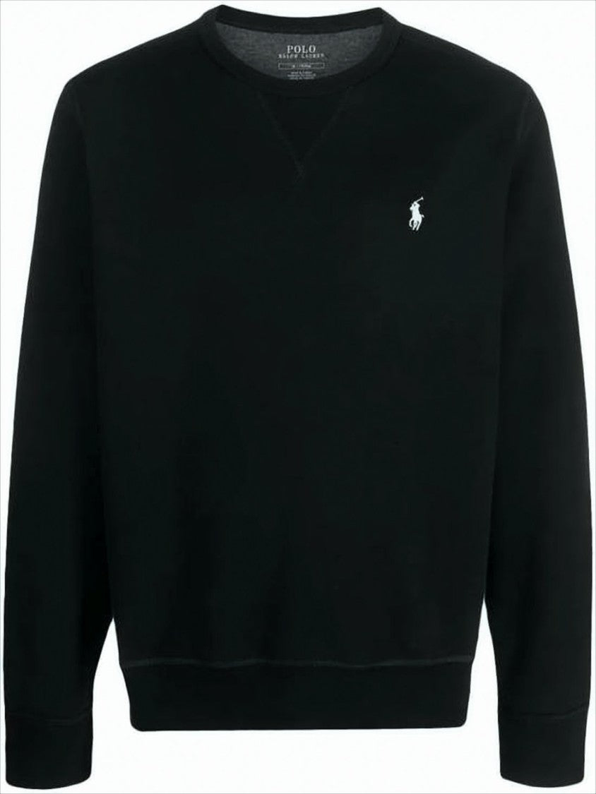 Polo Ralph Lauren Black Crewneck Sweater With Embroidered Logo And Ribbed Hem