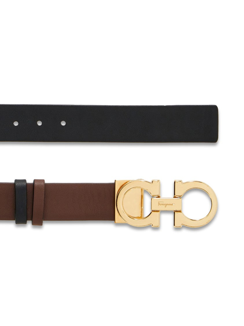 Ferragamo Brown Calf Leather Belt With Gold-Tone Gancini Buckle