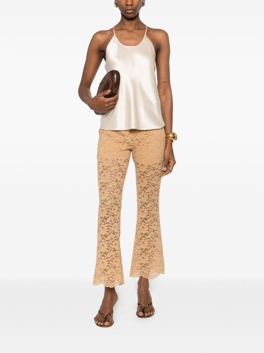 Twin-Set Dark Safari Floral Lace Flared Pants