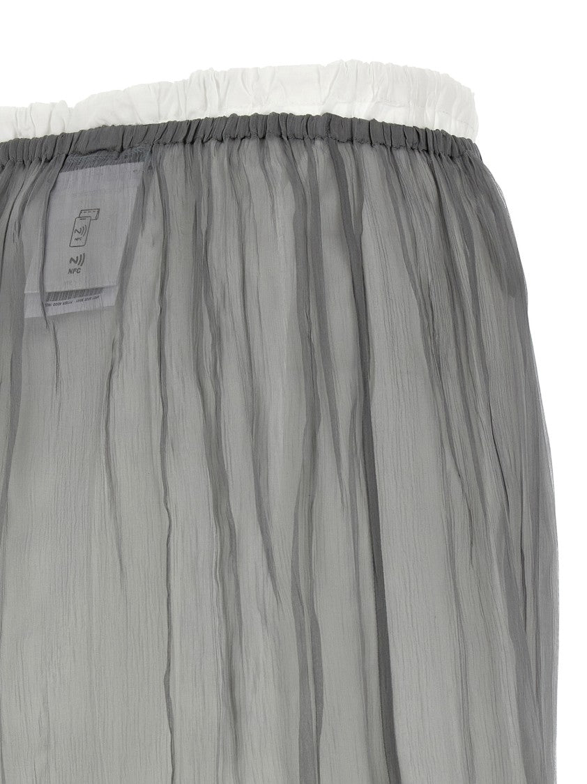 Prada Floral Embroidered Silk Chiffon Midi Skirt With Drawstring Waist