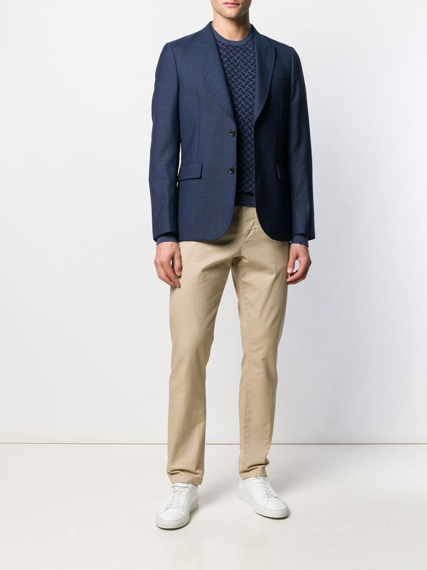 Drumohr Dark Blue Herringbone Knit Sweater