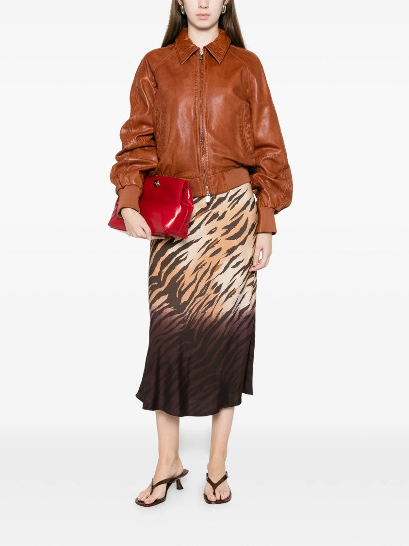 Pinko Beige/Brown Hollie Tiger-Stripe Midi Skirt