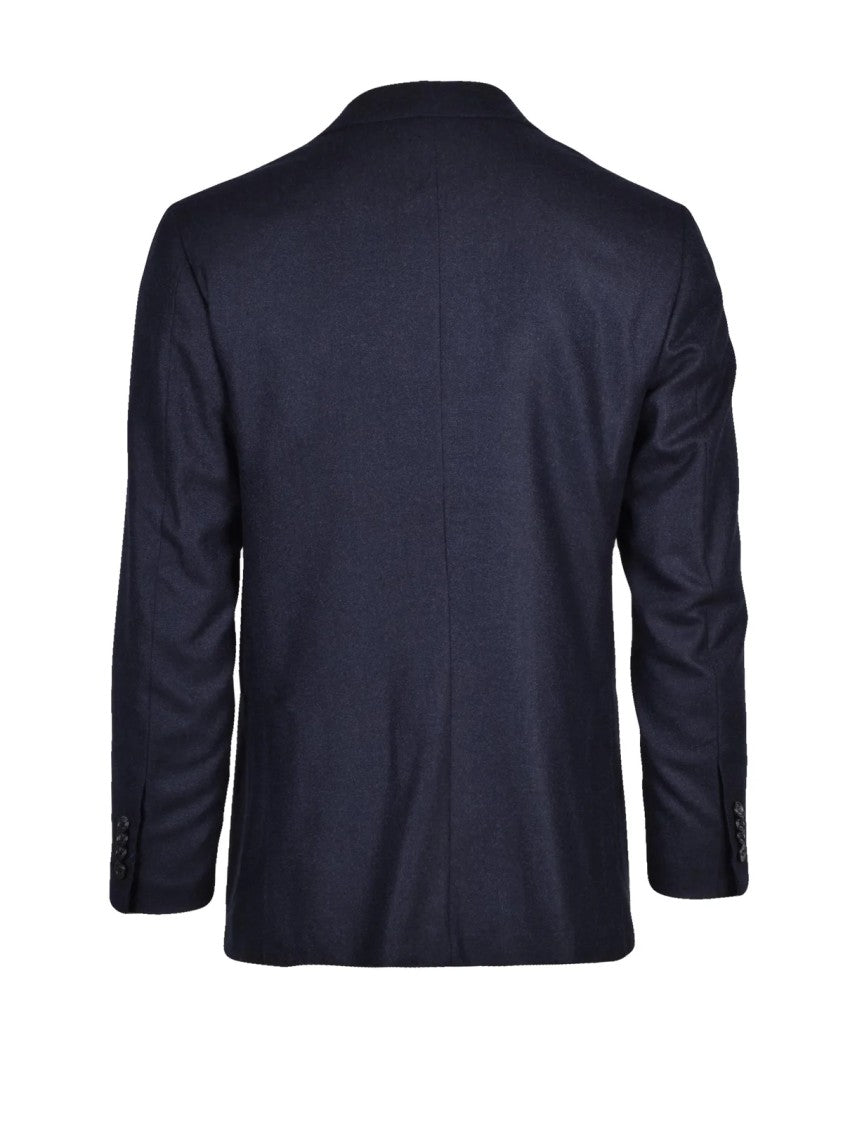 Kiton Blue Double-Breasted Unlined Virgin Wool Jacket