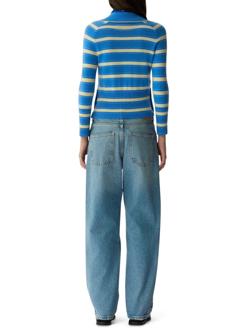Guest In Residence Fitted Knit Polo Top With Horizontal Stripes