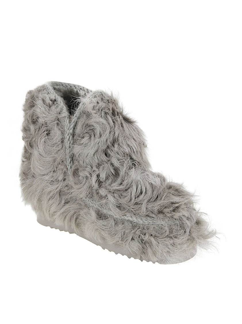 Mou Grey Eskimo 18 Checkiang Fur Braided Flat Boots