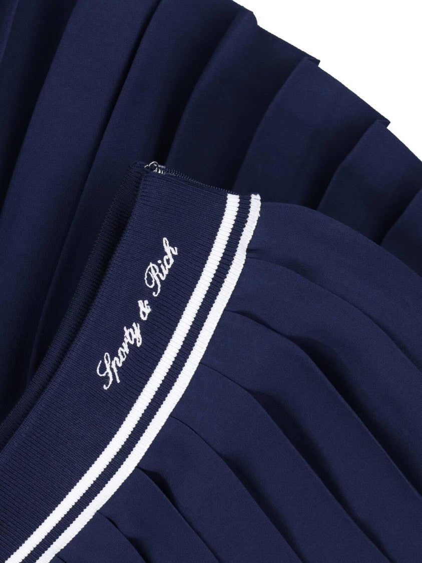 Sporty And Rich Pleated Skirt With Structured Waistband And Embroidered Details