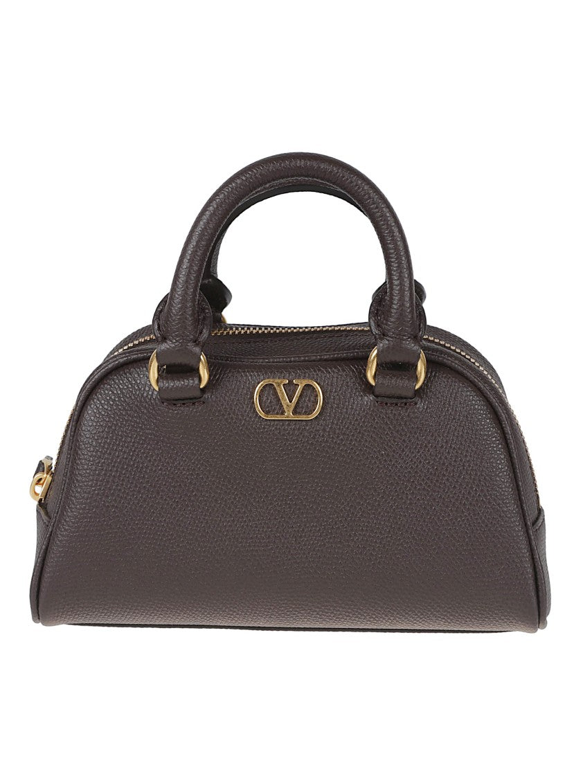 Valentino Garavani Brown Calf Leather Vlogo Bowling Bag