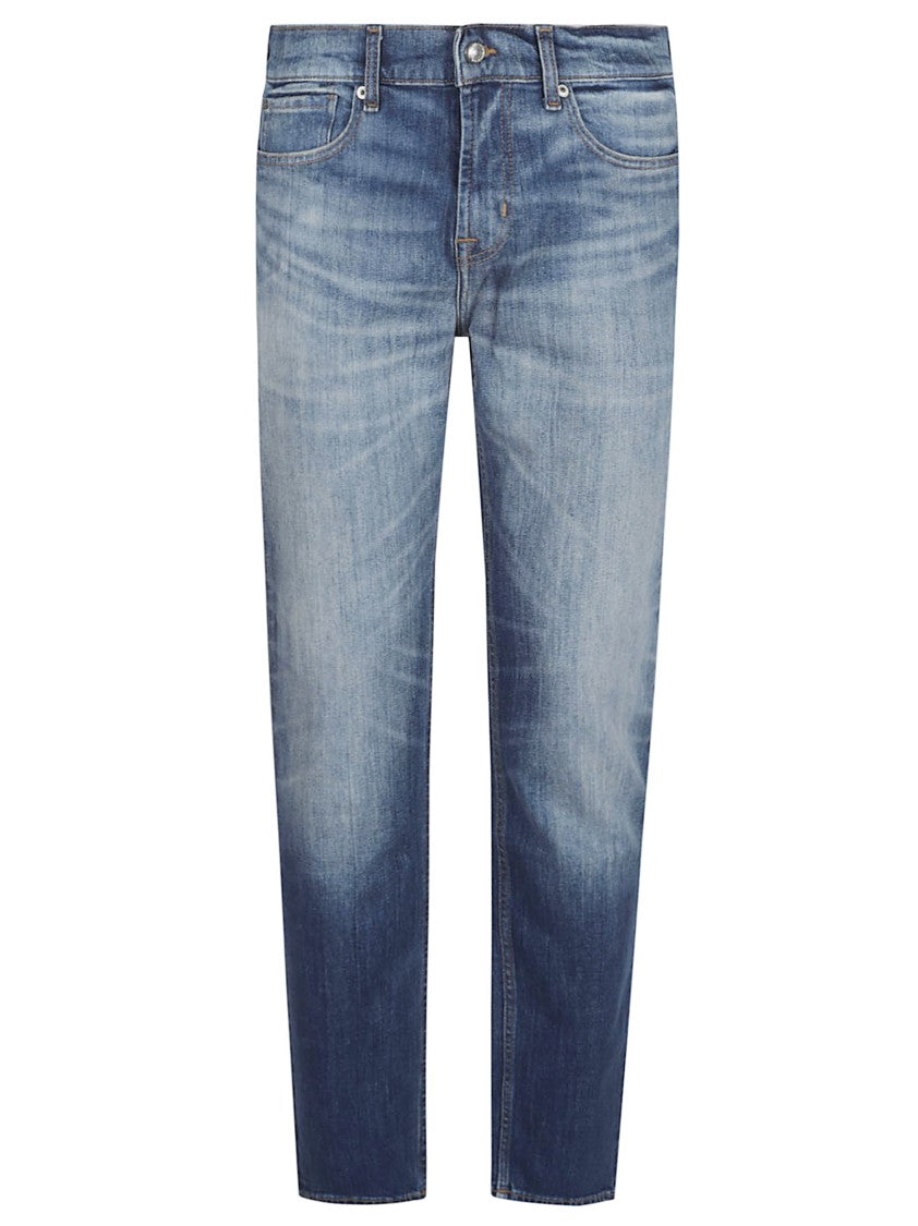 7 For All Mankind Mid-Rise Slim-Fit Stretch Denim Jeans With Tapered Hem