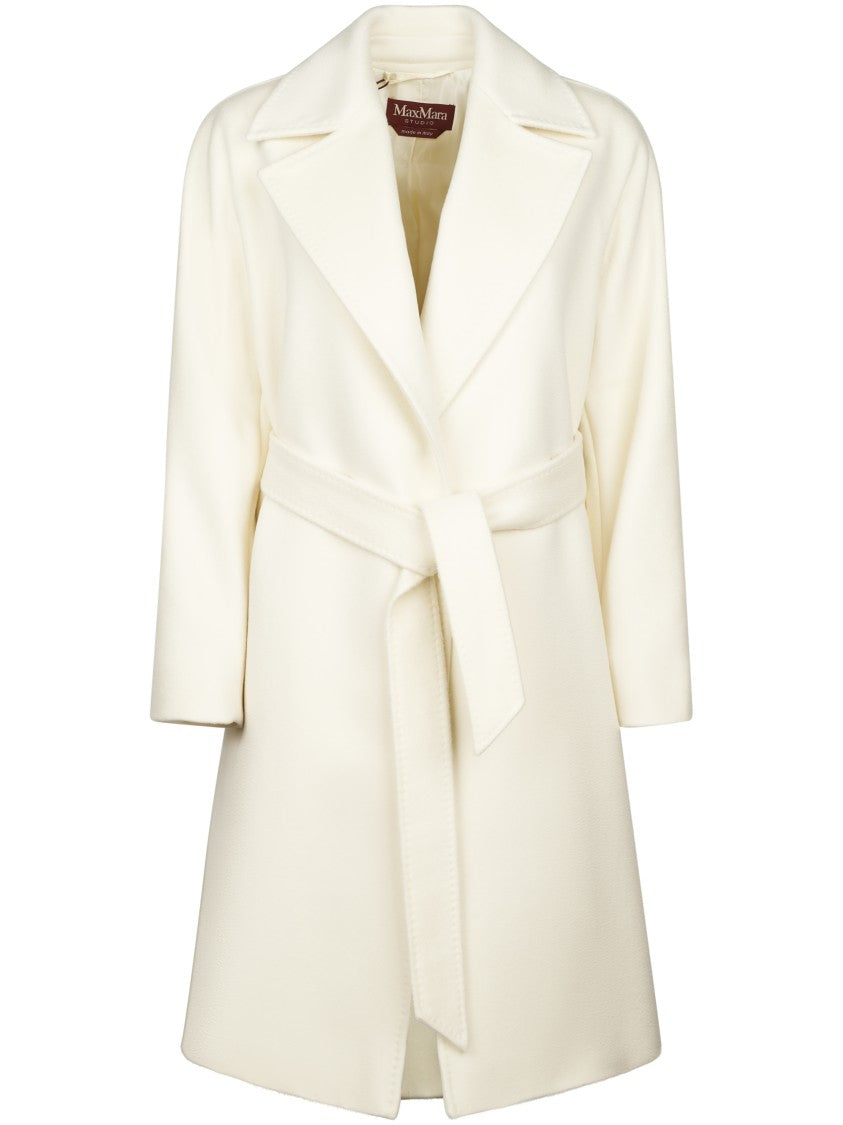 Max Mara Three-Quarter Sleeve Coat With Wide Lapel And Self-Tie Belt