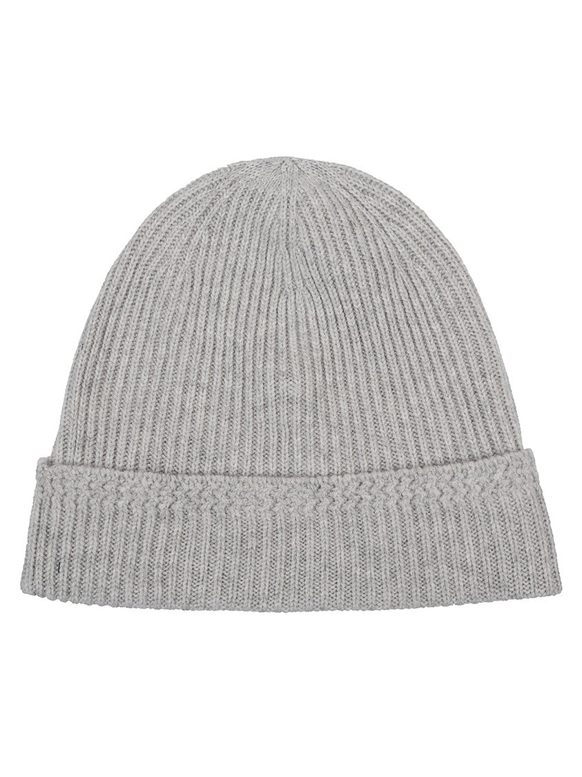 Tom Ford Light Grey Cashmere Hat With Ribbed Texture And Leather Patch