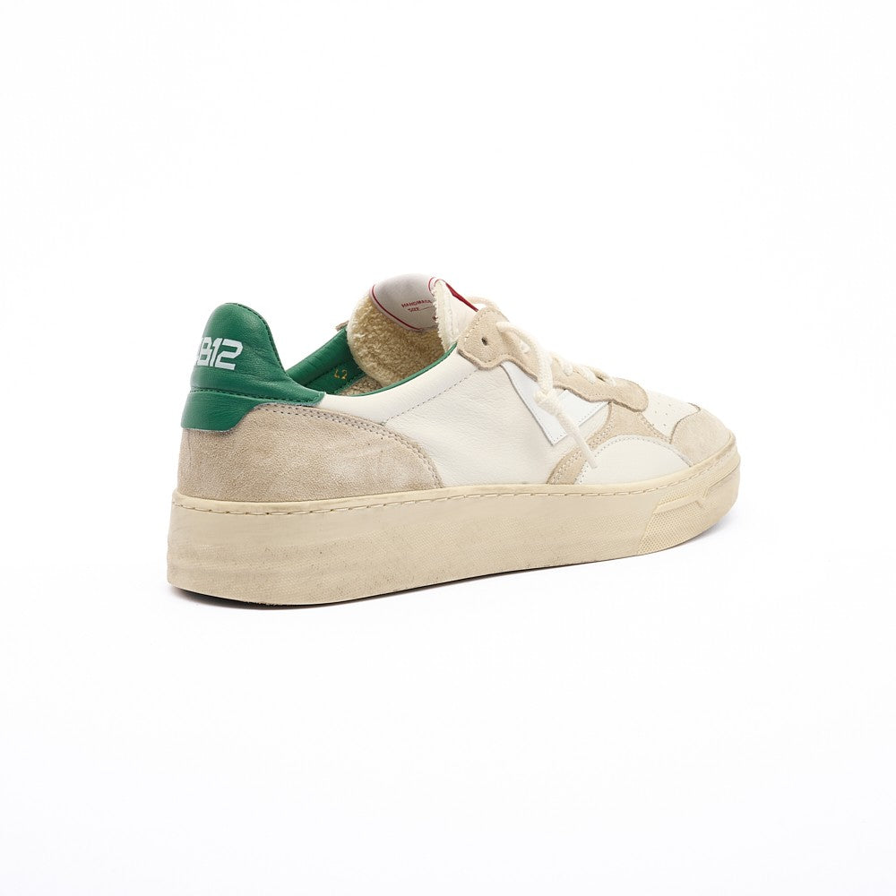 4B12 White Total Leather Flexible Rubber Sneakers