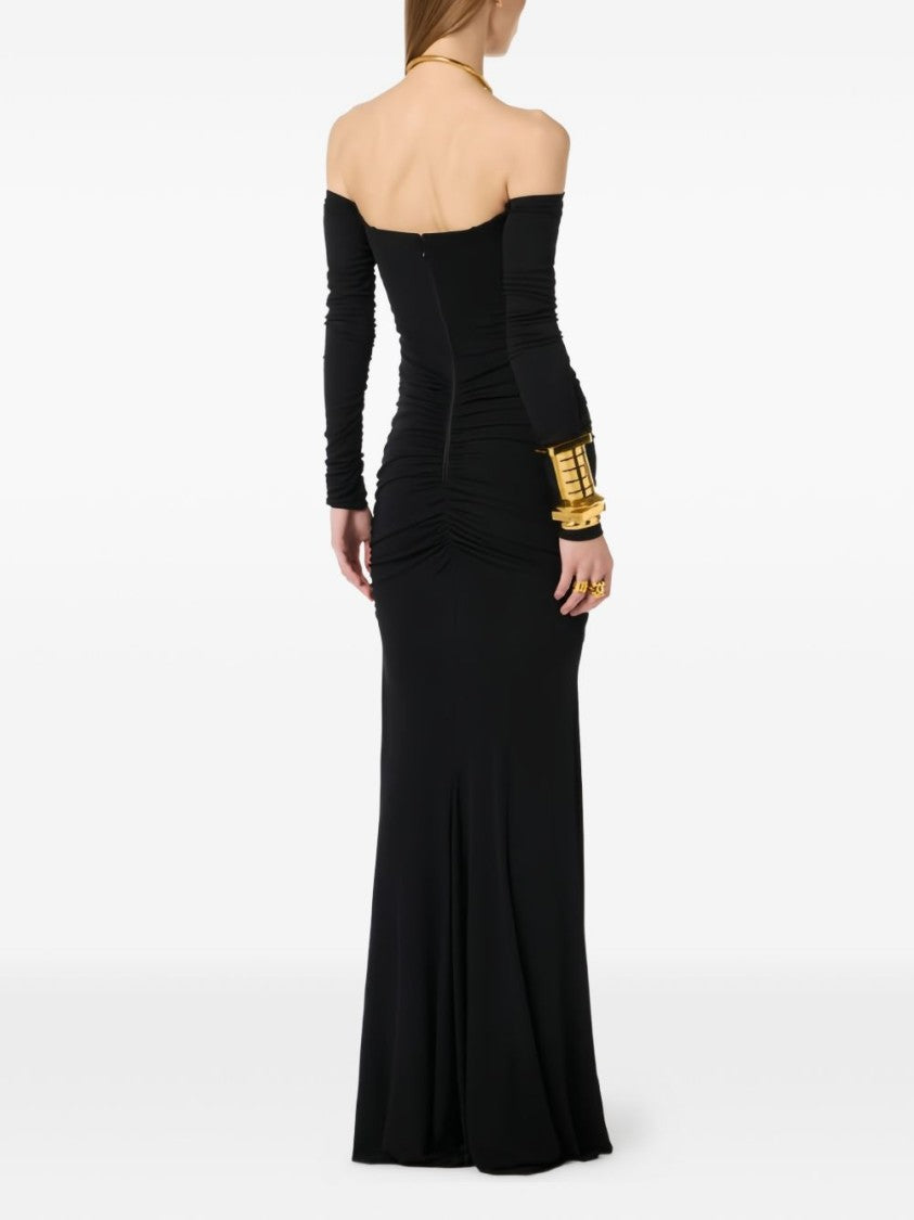 Elisabetta Franchi Form-Fitting Maxi Dress With Off-The-Shoulder Neckline