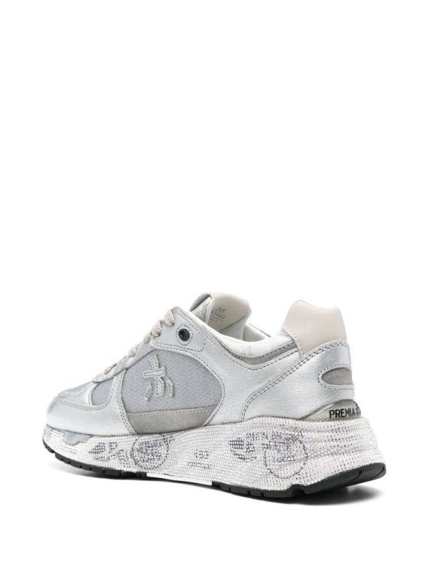 Premiata Silver Leather Sneakers With Textured Finish