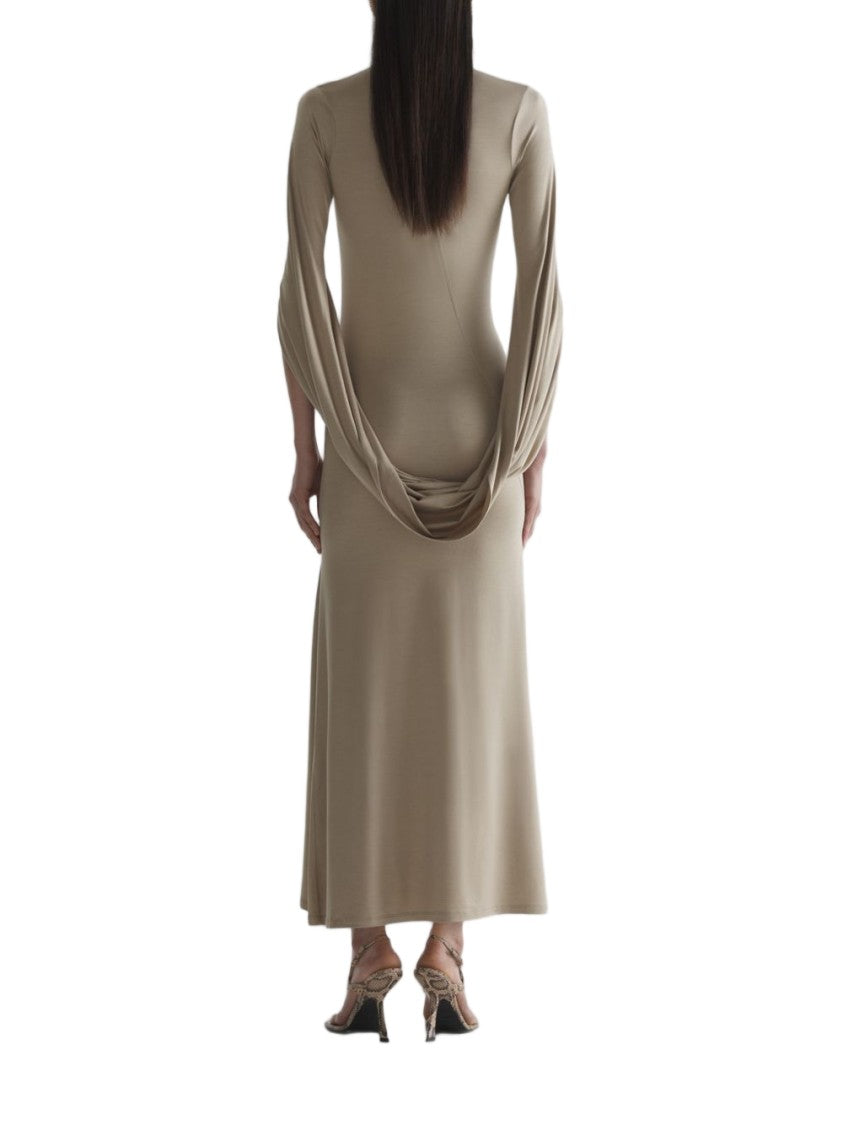 Mugler Brown V Neck Sleeveless Knit Dress