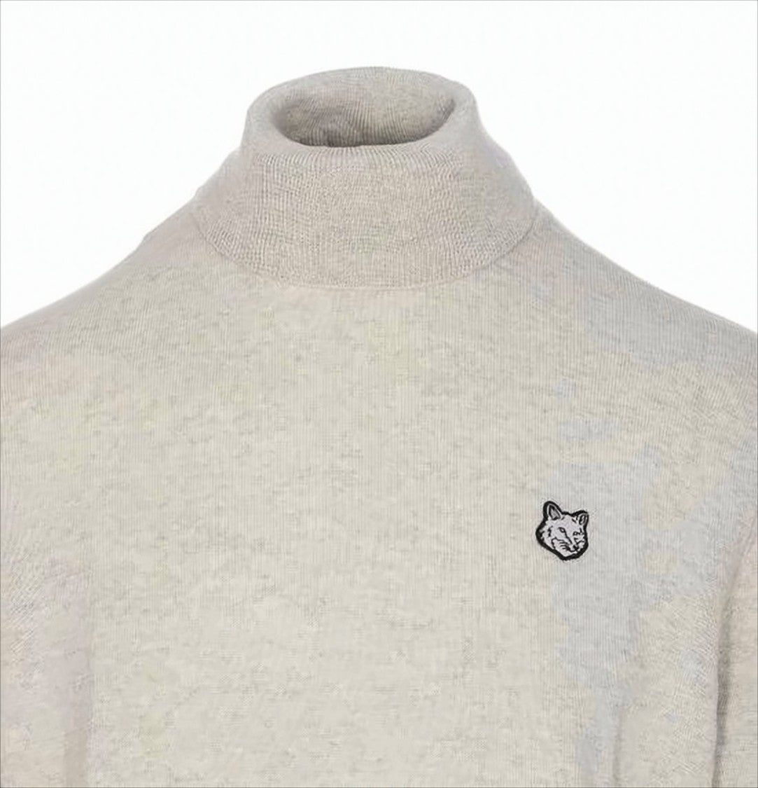 Maison Kitsuné Ribbed Collar Wool Sweater With Embroidered Fox Emblem