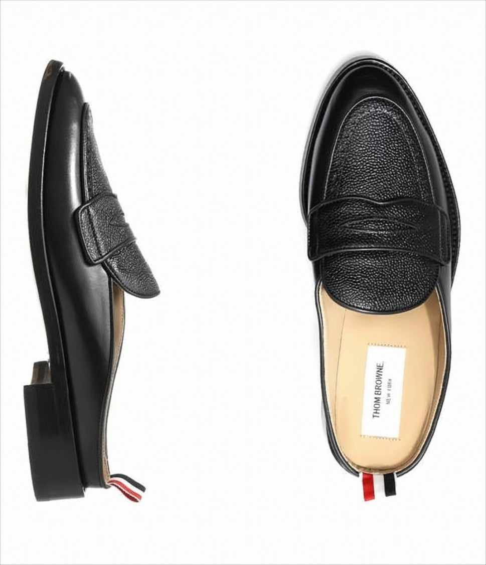 Thom Browne Slip-On Loafers With Textured Leather Vamp And Tricolor Tab