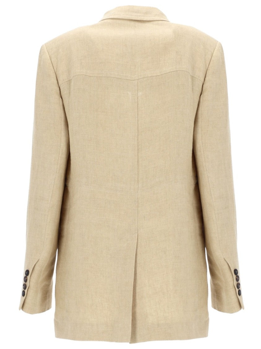Max Mara Relaxed Fit Light Beige Linen Jacket With Notched Lapel And Flap Pockets