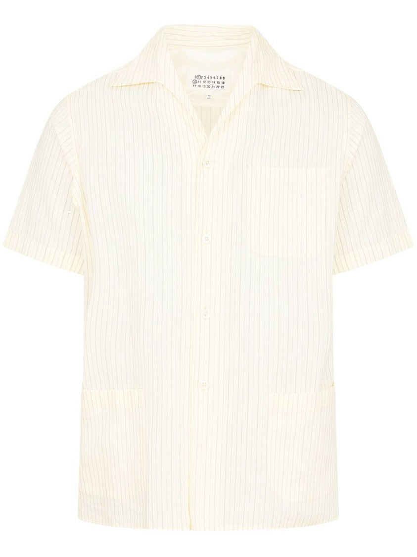 Maison Margiela Short-Sleeved Relaxed Fit Shirt With Vertical Stripes