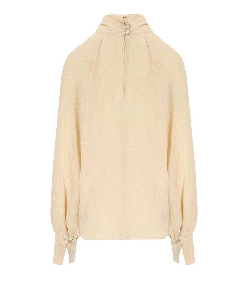 Federica Tosi Butter-Colored Silk Blend Blouse With Puffed Sleeves