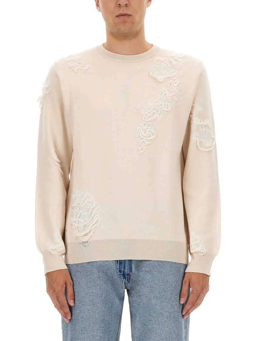 Mm6 By Maison Margiela Textured Wool Sweater With Distressed Design
