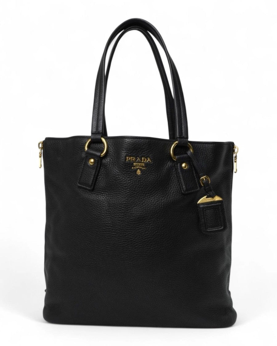 Prada Shopper Vertical Gm Grained Leather In Black
