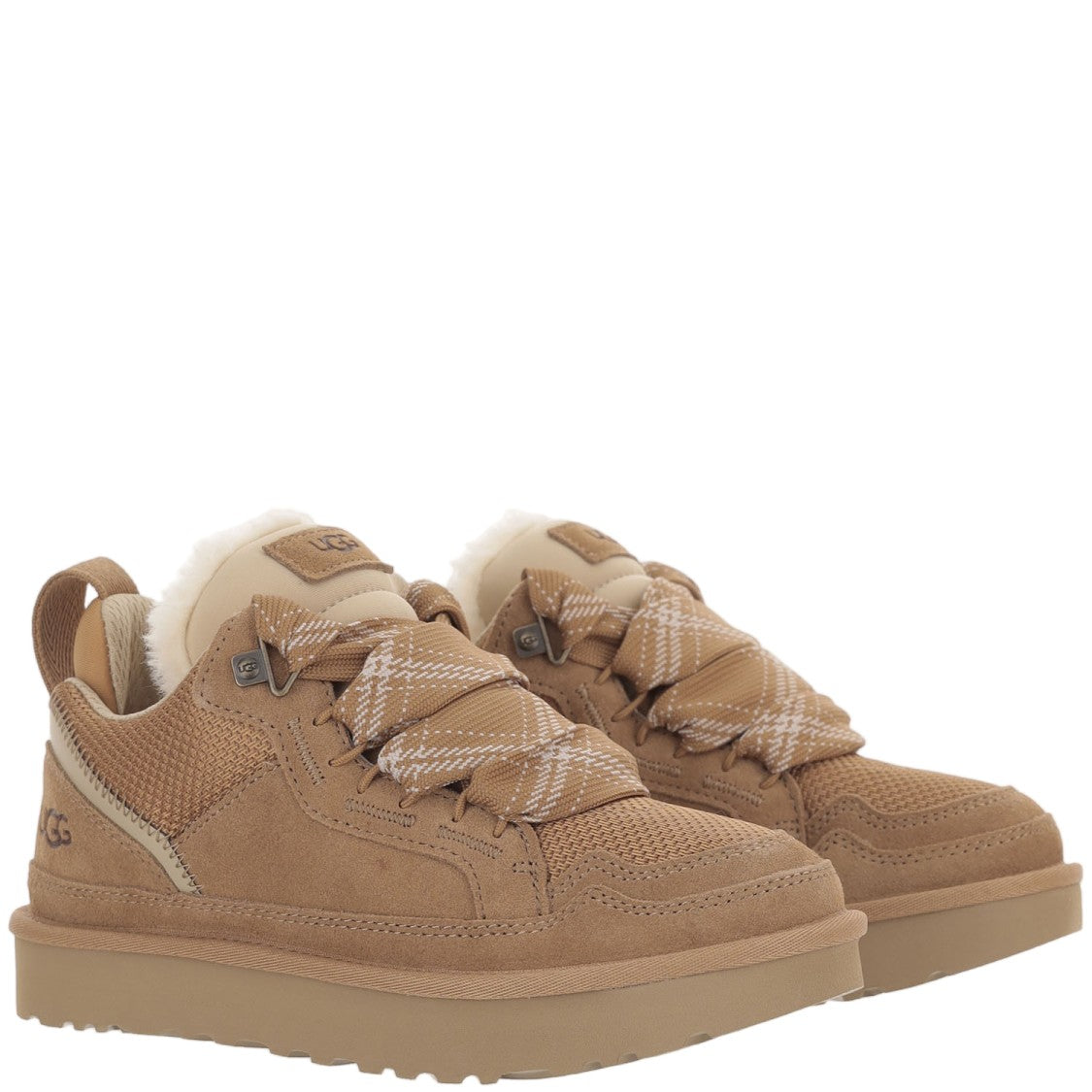 Ugg Lowmel Beige Leather Mesh Plush Wool Lining Sneakers