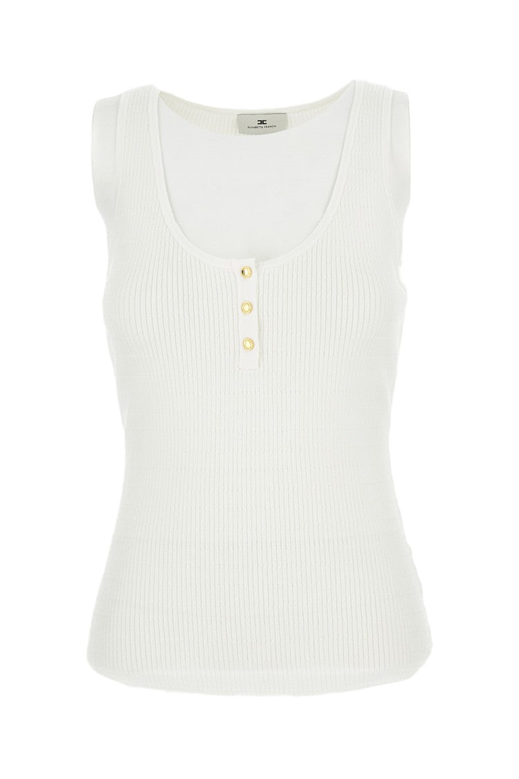 Elisabetta Franchi Ribbed Knit Top With Gold-Tone Button Details